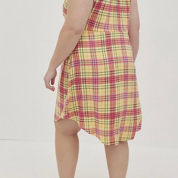 ๐ Multi Plaid Zip Front Stretch Challis Shirt Dress 1 1X 14 16 NWT Torrid New! - Picture 3 of 5